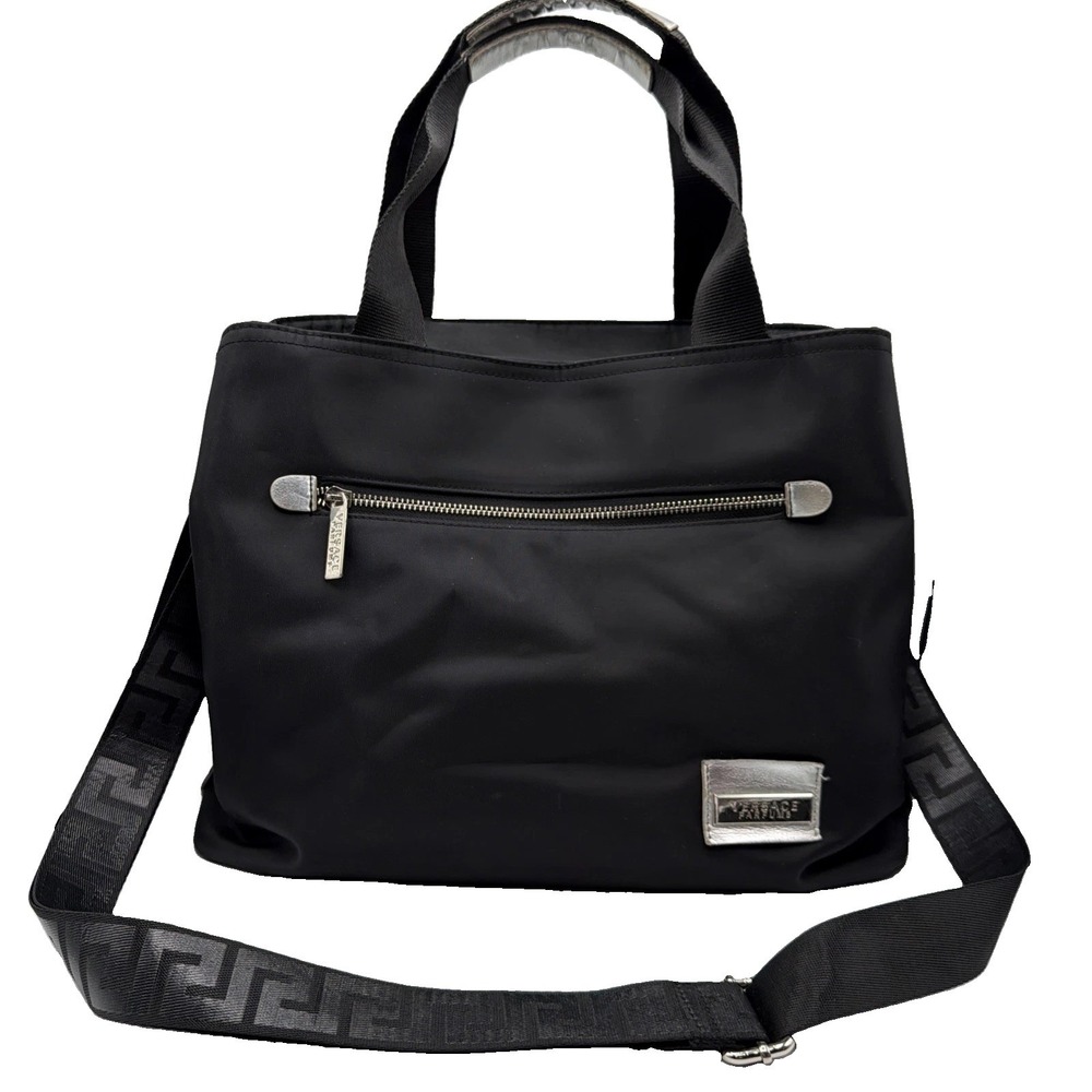 Versace Parfums Black Silver Logo Tote Bag with Straps